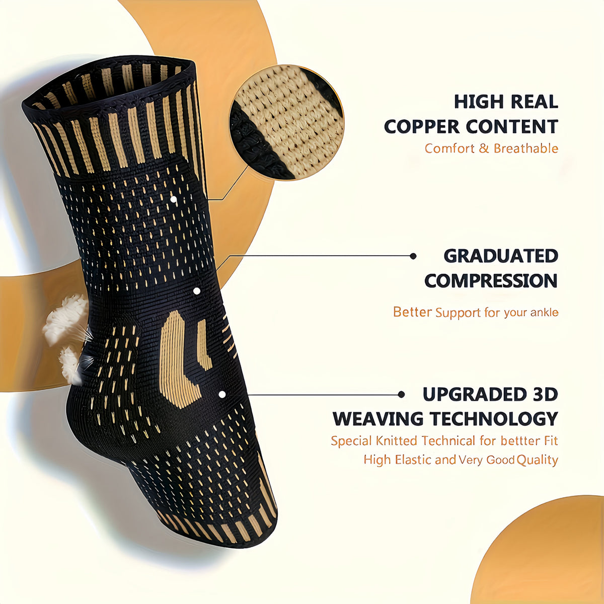 1 Pair Copper Ankle Support Sleeves Unisex Wicking With Arch Heel Stabilization Ideal For Basketball Tennis Running - view 5