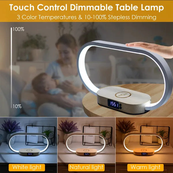 Bedside Table Lamp Touch Control Lamp With Clock Wireless Charging LED Desk Lamp Dimmable Nightstand Reading Lamp - view 5