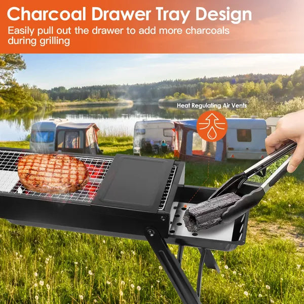 Folding Charcoal BBQ Grill Stainless Steel Grill With Shelf Net Easy Setup For Camping Picnic Outdoor Party Backyard - view 5
