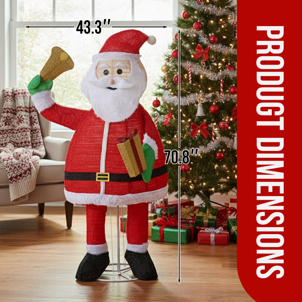 6FT Lighted Santa Claus Holding Bell Christmas Yard Decorations, Pre-lit Pull Up Santa With 200 Warm White LEDs - view 10