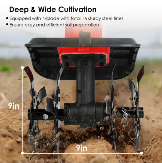 21V Electric Cordless Tiller Cultivator Powered Garden Tiller With 4 Blades 16 Steel Tines 550W 300RPM 4000mAh Battery - view 6