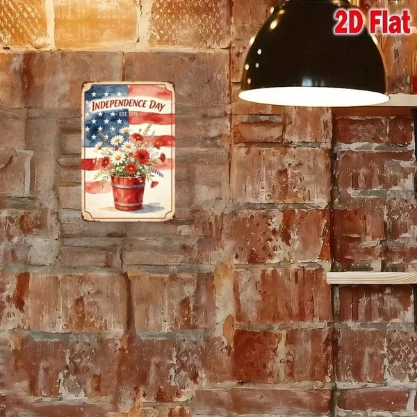 Independence Day 1776 Floral Metal Tin Sign, Inch Patriotic Iron Wall Art, Flag Decor With Pre-Drilled Holes Fo IkTok - view 5