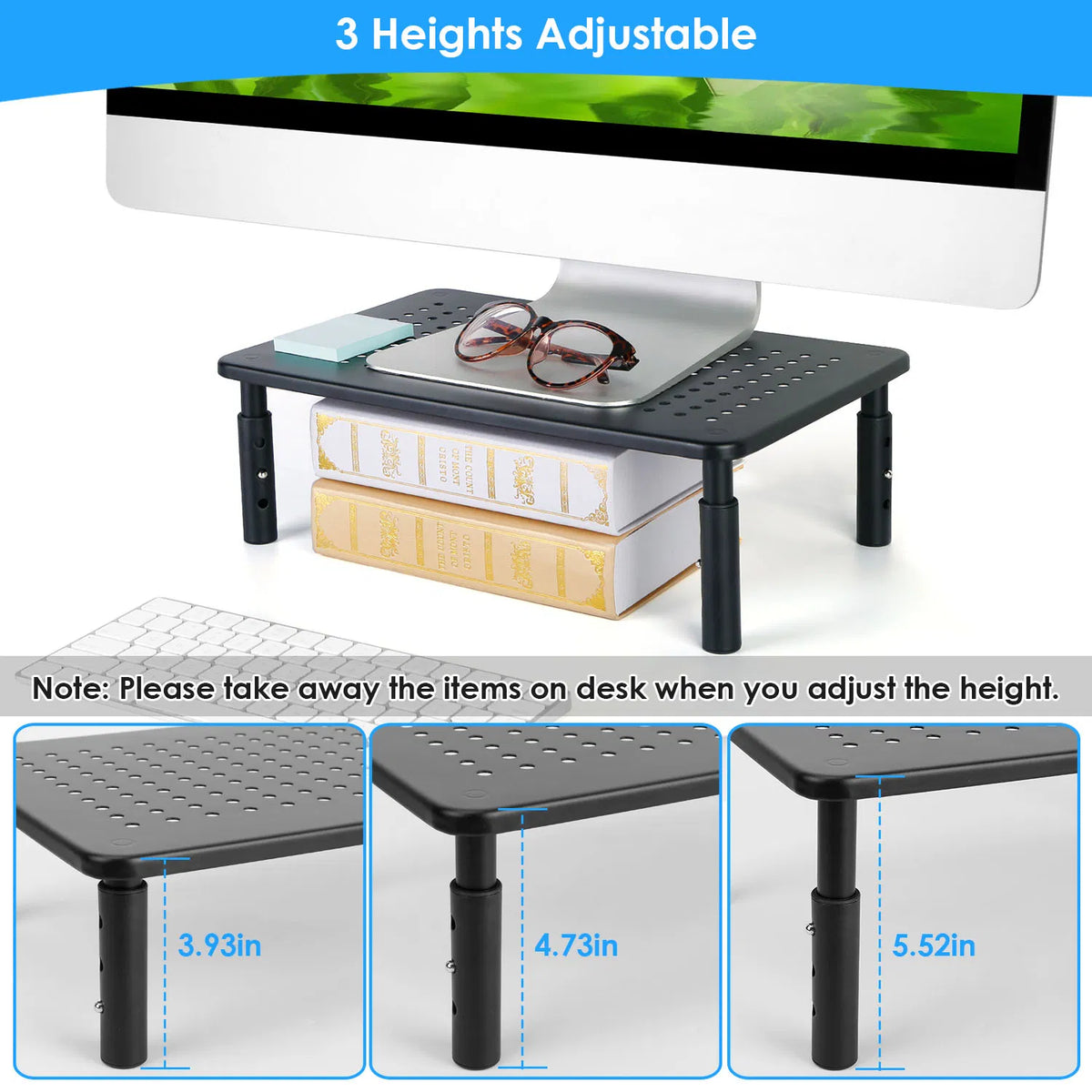 Adjustable Monitor Riser Stand, 3Level Height Adjustable Metal Monitor Stand with Ventilated Mesh Platform - view 9