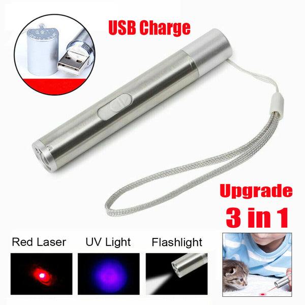 3 In1 1mw USB Rechargeable Pet Toy Pen Flashlight Red Laser Beam UV Light 3-Modes Lamp - view 5