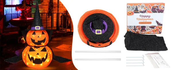 3FT Halloween Collapsible Pumpkin Decoration, 50 LED Pop-Up Pumpkin Lamp With Star Cap - view 5