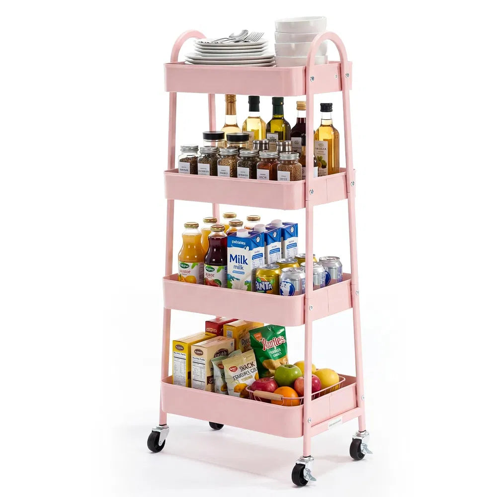 3-4-layer Practical Mobile Trolley, Metal Movable Storage Rack, With Lockable Casters - view 10