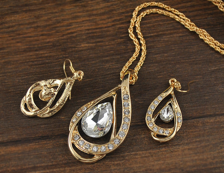 Double Drop Crystal Set Necklace Earrings - view 6