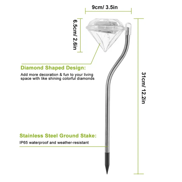 4Pcs Solar Garden Light Outdoor Diamond LED Light IP65 Waterproof - view 6
