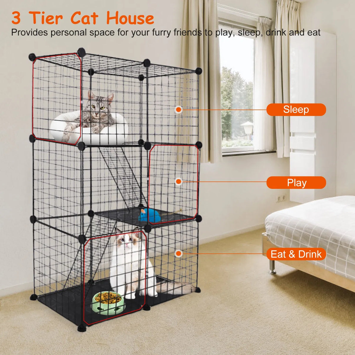 Cat Cage DIY Indoor Pet Home Small Animal House Detachable Playpen with 3 Doors 3 Tiers for Kitten Puppy Bunny - view 9
