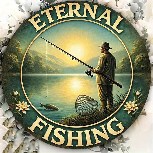 1pc Retro Fishing 2D Flat Round Sign 8x8in, "in, Fishing Enthusiast" Gift Decorative - view 5
