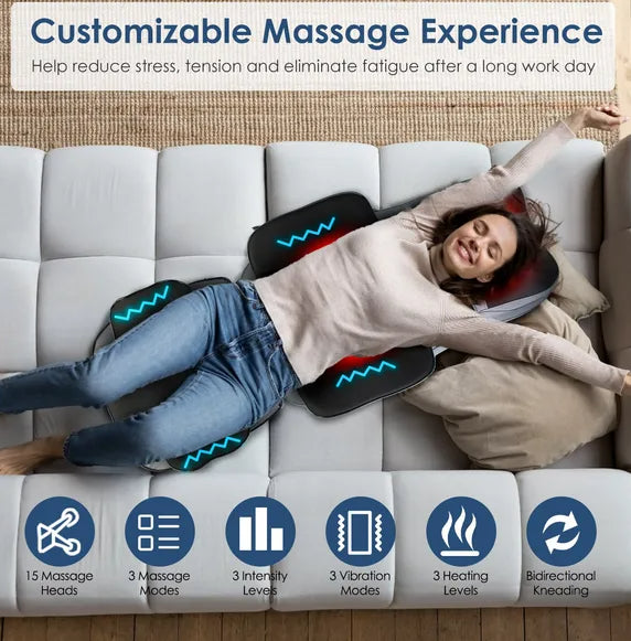 Shiatsu Neck Back Massager With Heat Full Body 3D Kneading Massage Chair Pad Multifunctional Massage Pad For Home Car - view 6