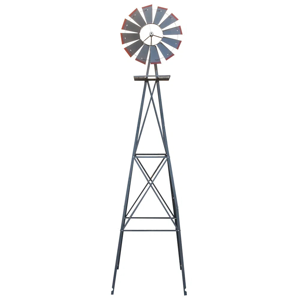 8FT Weather Resistant Yard Garden Windmill Gray & Red - view 10