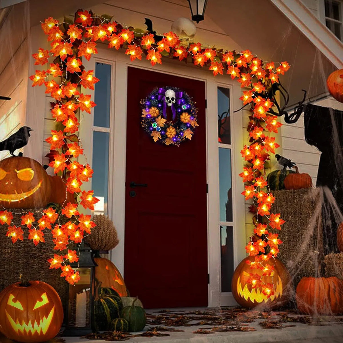 Timer & 3 Pack - 30Ft Fall Garland Fall Decorations for Home 60 LED Leafed Lights Patented Realistic Maples Leafed - view 7