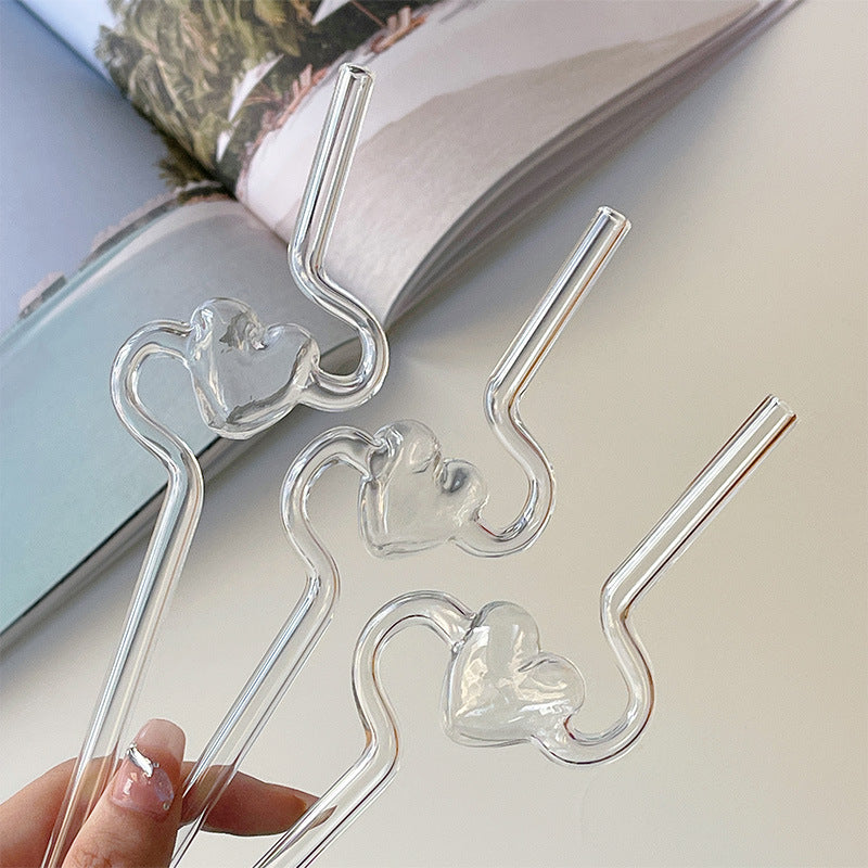 Love Heart Glass Straw Reusable High Borosilicate Glass Drinking Straws Bubble Tea Straws For Cocktails Bar Accessories - view 8