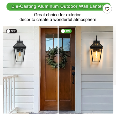 21inch 1 Pack Outdoor Wall Lantern Light Modern Black Metal & Clear Glass Sconce For Porch, Patio - view 5
