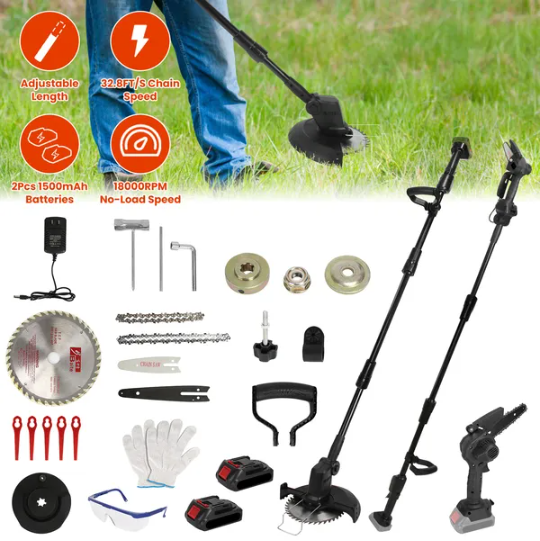 3-in-1 Cordless Electric Pole Saw & Mini Chainsaw & Grass Trimmer Kit With Adjustable Length 2Pcs 21V 1500mAh Batteries - view 6