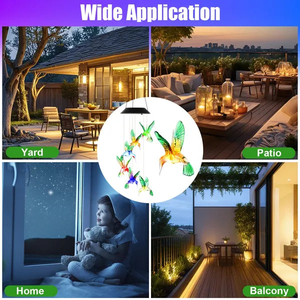 2PCS Hummingbird Solar Wind Chimes With Color Changing LED Lights, Waterproof Solar Powered Wind Chime For Outdoor - view 5