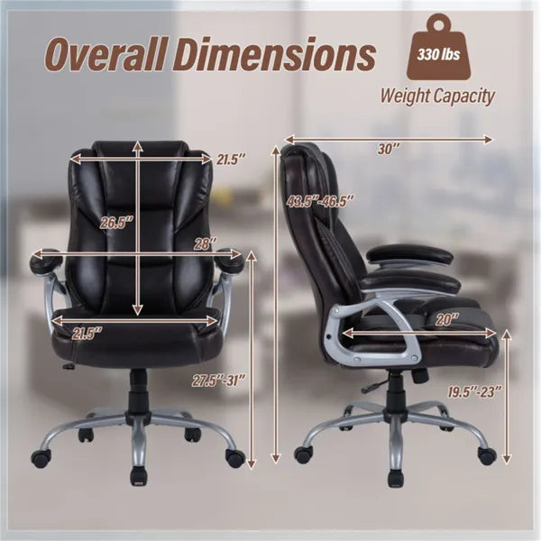 Ergonomic Executive Office Chair With Contoured Backrest, Adjustable Height & Recline For Home Office-Brown - view 5