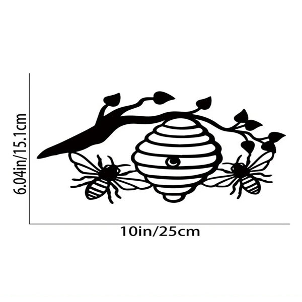 Sunny Yellow Honeycomb Iron Wall Art Outdoor Bee And Tree Silhouette Garden Hanging Decor For Patio Yard Backyard - view 5
