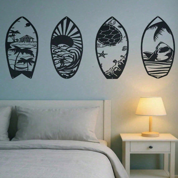 4 Piece Metal Surfboard Wall Art Coastal Beach House Decor Modern Sculpture For Living Room Bedroom Kitchen Gift - view 5