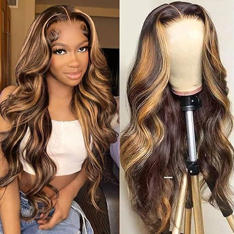 4x4 Lace Closure Human Hair Wig Highlight P4 27 Body Wave Density - view 4