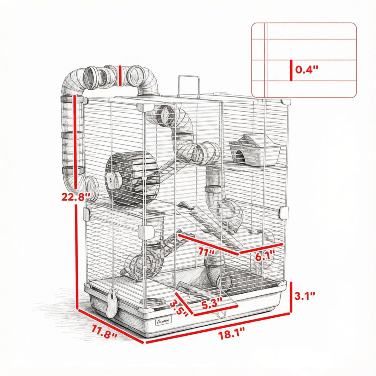 Pink 5-Tier Portable Hamster Cage for Short Trip Outing, Small Animal Travel Carrier with Tunnel Tubes - view 7