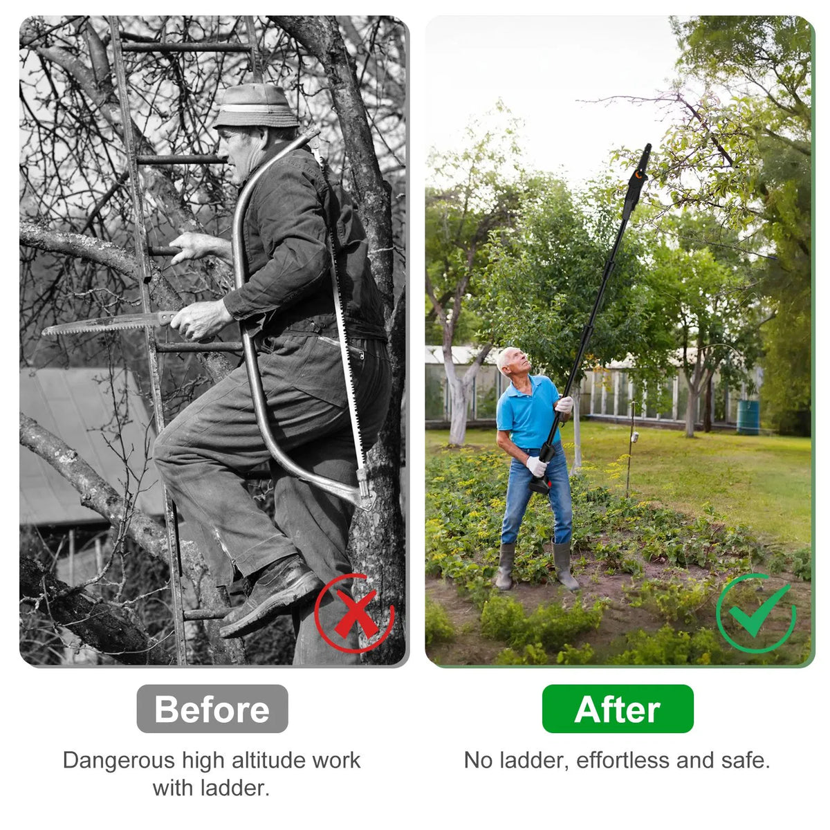 6in Cordless Pole Saw 7.4FT Maximum Extendable Length 35FT S Speed Electric Pole Chainsaw 2Pcs 3.0Ah Batteries - view 10
