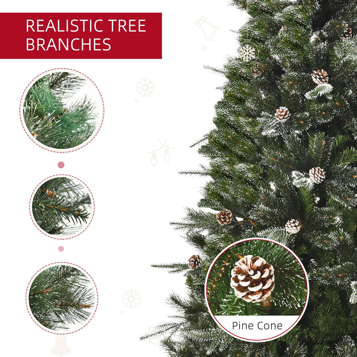HOMCM 7FT Artificial Christmas Snow Pine Tree Holiday Home Xmas Decoration With Automatic Open, Pinecone, Green - view 6