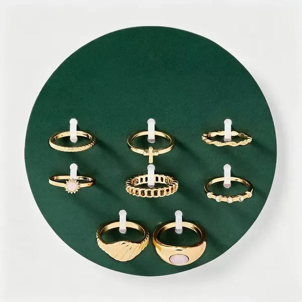 Cross And Sun 8pc Ring Set - Gold - view 3