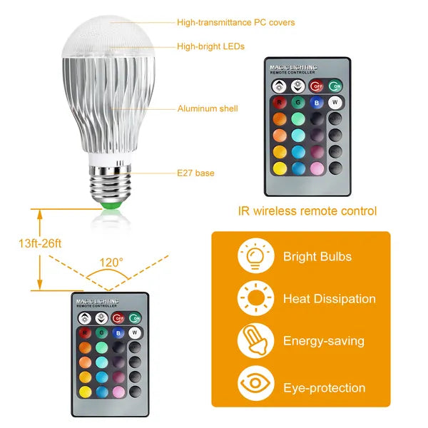 9W LED Light Bulb E27 RGB Lamp Bulb 16 Colors Changable 24-key IR Remote Control - view 5