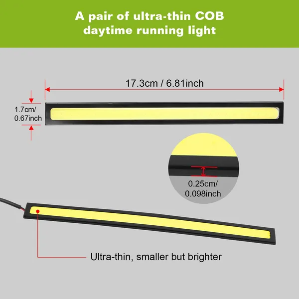 2Pcs LED Daytime Running Lights Car LED COB DRL Fog Lights IP45 Waterproof LED Strip Fog Day Driving Lamp Sticker - view 5