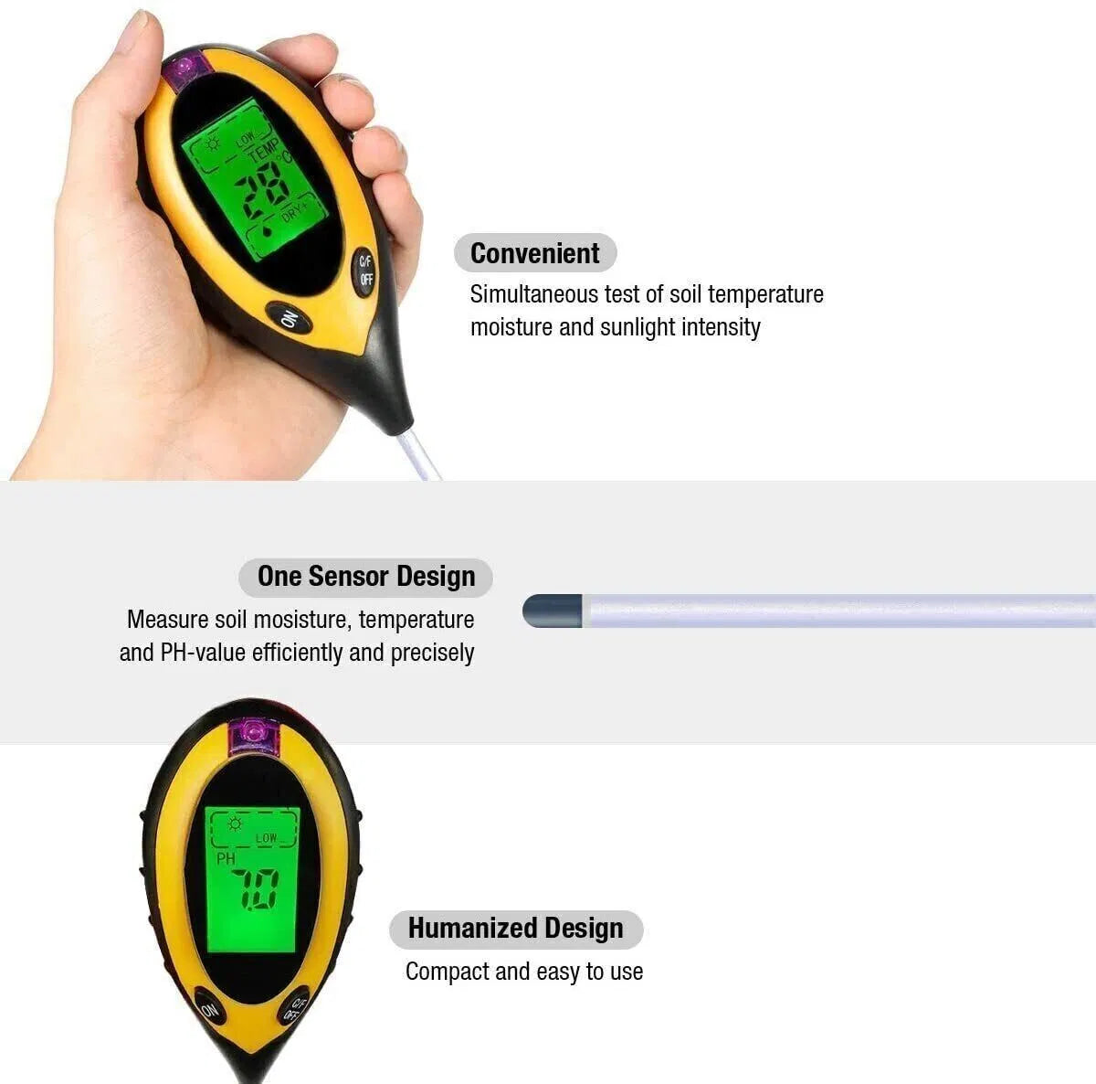4 In 1 LCD Digital Soil Tester PH Water Temperature Sunlight Plant Test - view 10