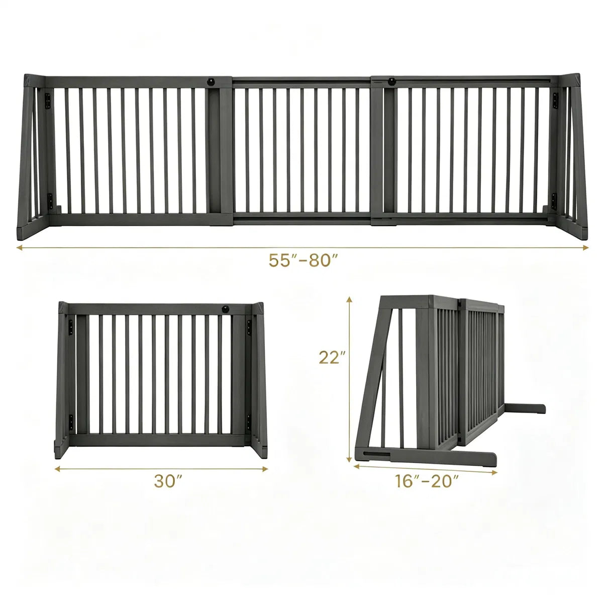Adjustable Expandable Wooden Pet Gate 22 Inch Tall Freestanding Safety Fence - view 10