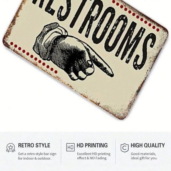 Vintage Restroom Right-Pointing Hand Tin Sign, Gloss Metal Wall Decor, Decor - view 5