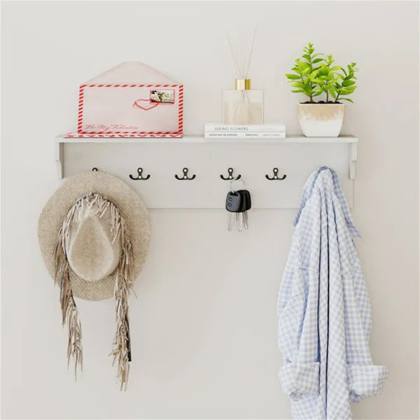 Wall Mount Coat Rack With Shelf - 31.5" x5.5" x8", 6 Hooks & 110LBS Capacity (White) - view 5