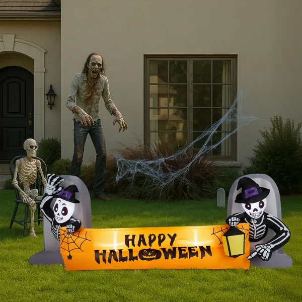 9.6FT Large Halloween Inflatable Decorations Skeleton Tombstone Banner - view 6