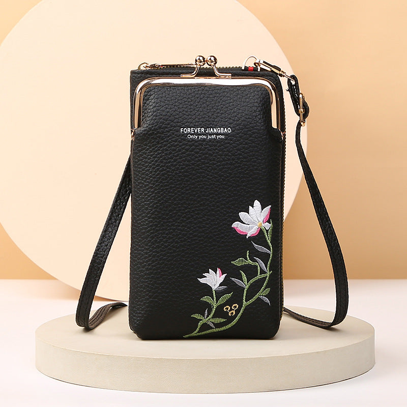 Flower Embroidery Phone Bag With Lock Buckle Outdoor Long Wallet Fashion Shoulder And Crossbody Bags - view 10