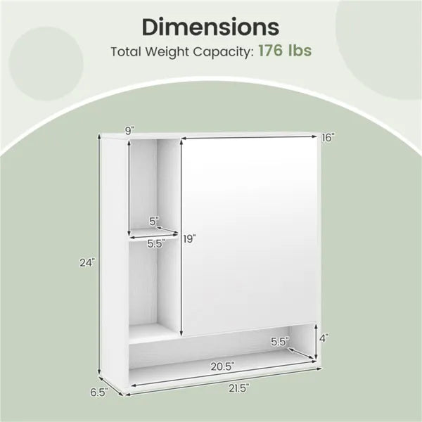 2 In 1 Mirrored Bathroom Wall Cabinet, Space-Saving Medicine Cabinet With Hidden Storage & Shelves - White - view 5