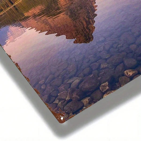 Mountain Lake Reflection Metal Sign, 8x12 Inch Decorative Wall Art, Durable Metal Plaque Painting For Bedroom Kitchen - view 5