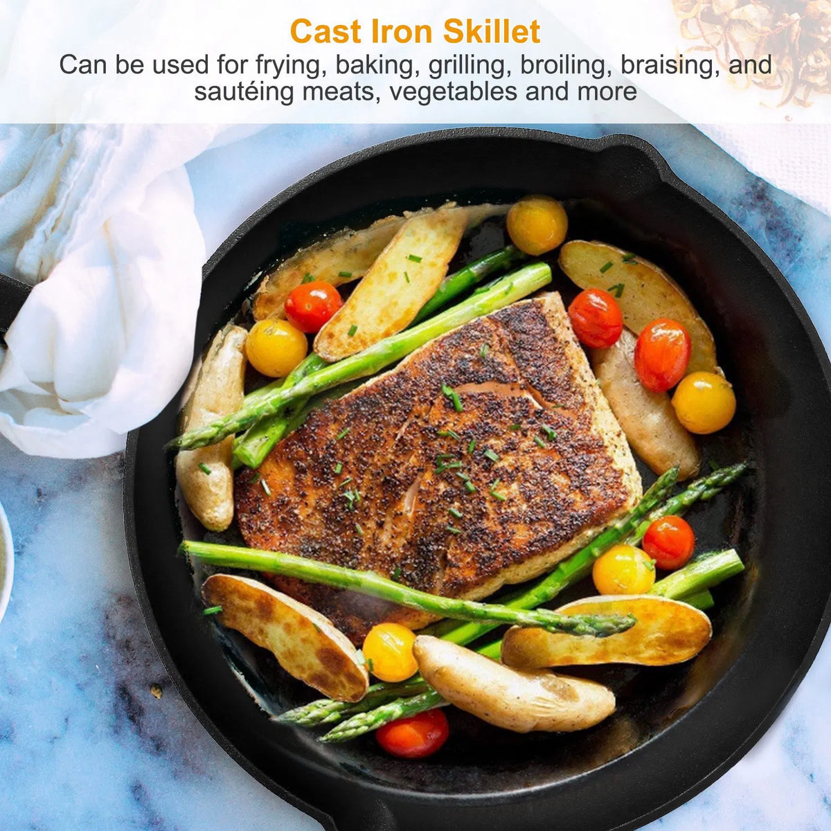 3Pcs Pre-Seasoned Cast Iron Skillet Set 6 8 10in Non-Stick Oven Safe Cookware Heat-Resistant Frying Pan - view 9
