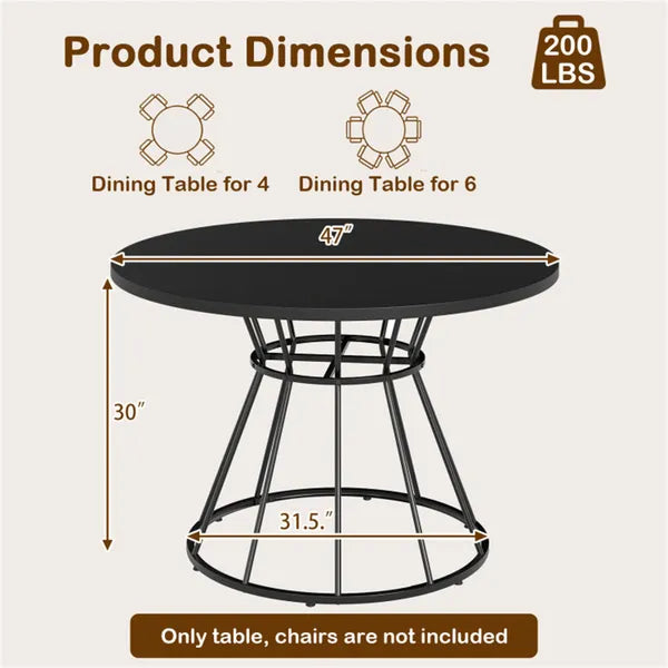 Black 47" Round Dining Table, Family-Sized For 4-6 People, Hourglass Metal Base & Curved Tabletop - view 5