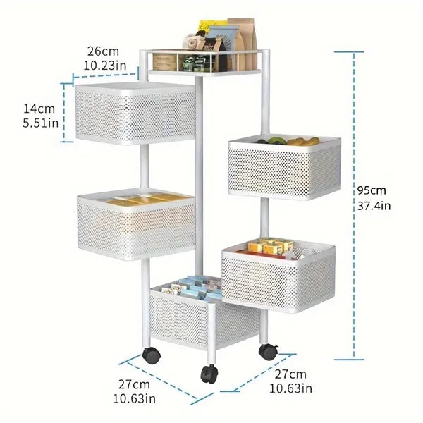 Rotating Kitchen Storage Shelf 5 Tier, Metal Fruit Vegetable Storage Basket Multi-Layer Vegetable Rack Storage Trolley - view 6