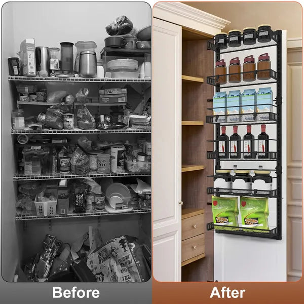 6-Tier Over The Door Pantry Organizer, Large Metal Door Spice Rack, Hanging Heavy-Duty Pantry Door Storage Shelf 10LBS - view 6