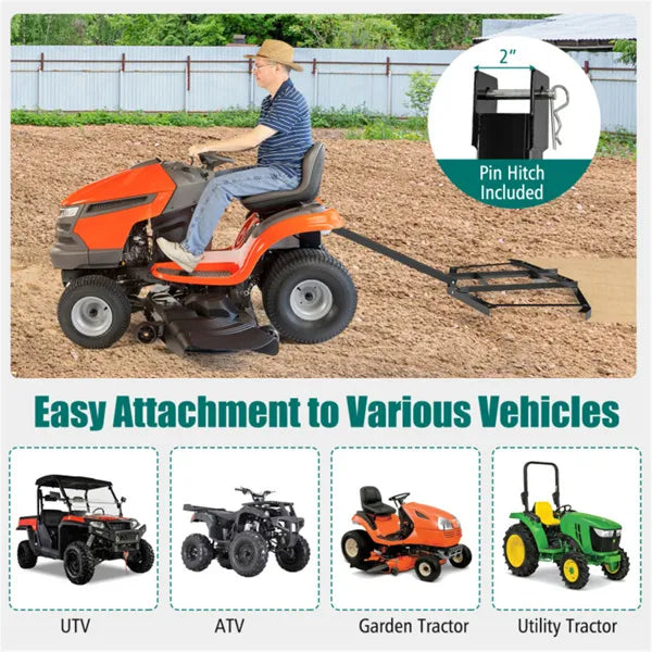 74" Heavy-Duty Drag Harrow With 80 Lbs Load Capacity, Tow-Behind Leveling Tool For Driveway, Garden & Farm - view 5