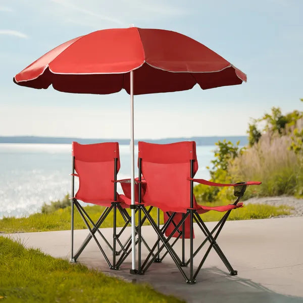 Portable Outdoor 2-Seat Folding Chair With Removable Sun Umbrella Red - view 6
