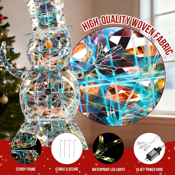 4FT Lighted Iridescent Snowman Christmas Decorations, Pre-lit Holiday Decor With 100 Warm White LED Lights For Xmas - view 5