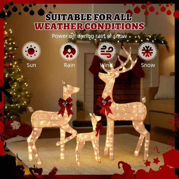 3-Piece Lighted Christmas Reindeer Family Set Outdoor Decorations, Weather Proof Sparkling Deer Family Set Of - view 10