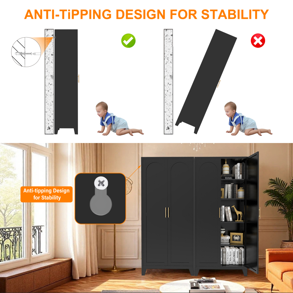 71'' 2 Shapely Doors Cabinet, Metal Storage Cabinet With Doors And Adjustable Shelves, For Bedroom, Living Room - view 10