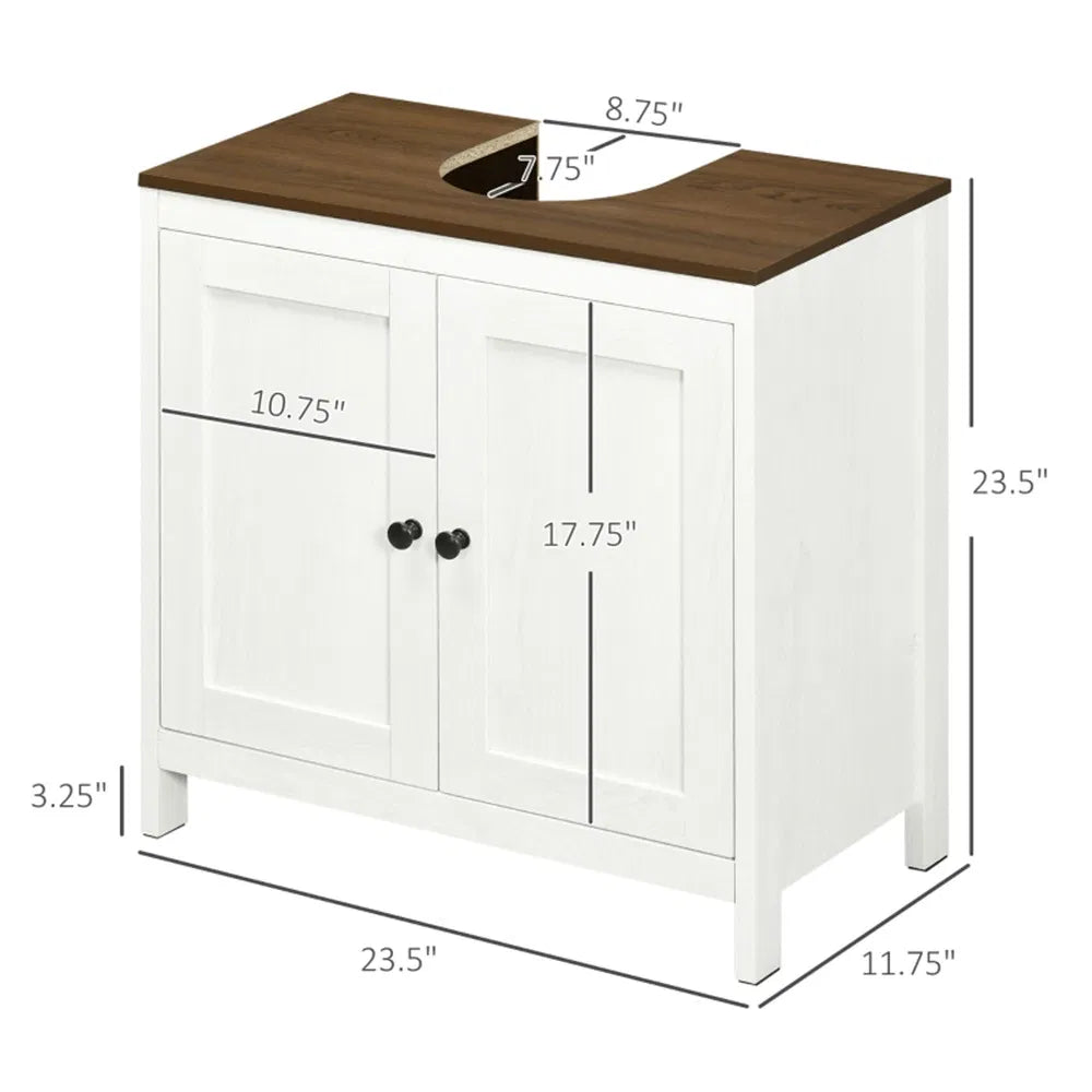 Pedestal Sink Storage Cabinet, Under Sink Cabinet with Double Doors, Antique White, Walnut-AS - view 6