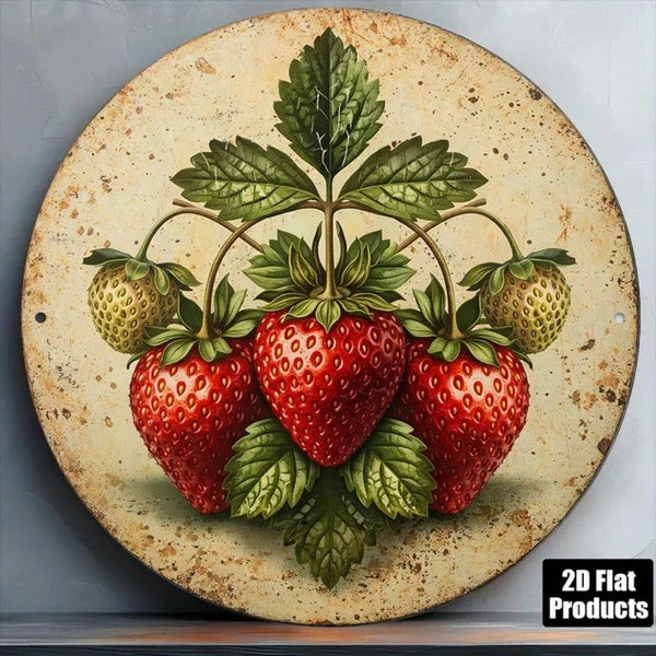 1pc Vintage Fresh Strawberry 2D Flat Round Sign 8x8in, "x8in" Retro Fruit - view 5